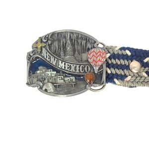 New Mexico Belt Buckle Woven Belt Men Southwestern‎ USA Souvenir Vintage Retro